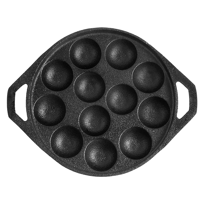 12 Pit Paniyaram/Appam Tawa Pre-Seasoned Cast Iron