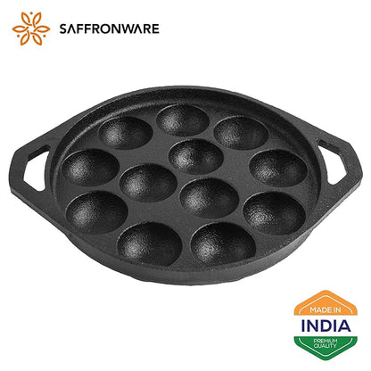 12 Pit Paniyaram/Appam Tawa Pre-Seasoned Cast Iron