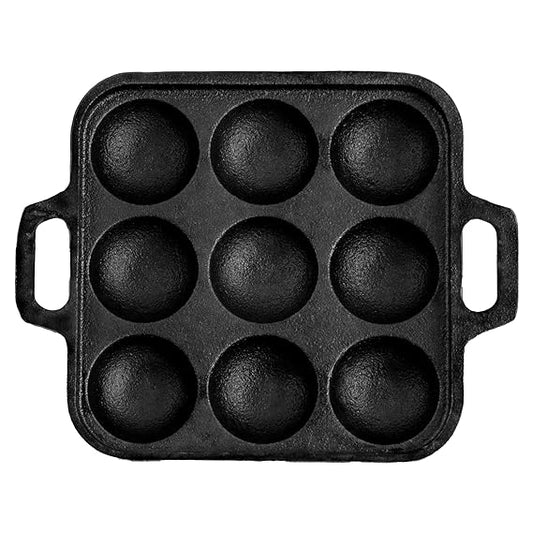 9 Pit Paniyaram/Appam Tawa Pre-Seasoned Cast Iron