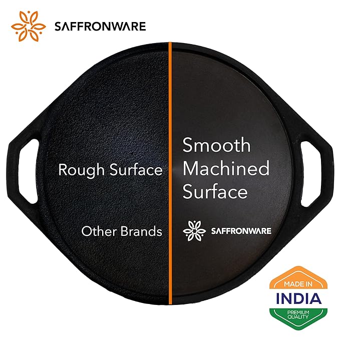 Super smooth!! 12inch | 30cm Double Handle Dosa Tawa Pre-Seasoned Cast Iron