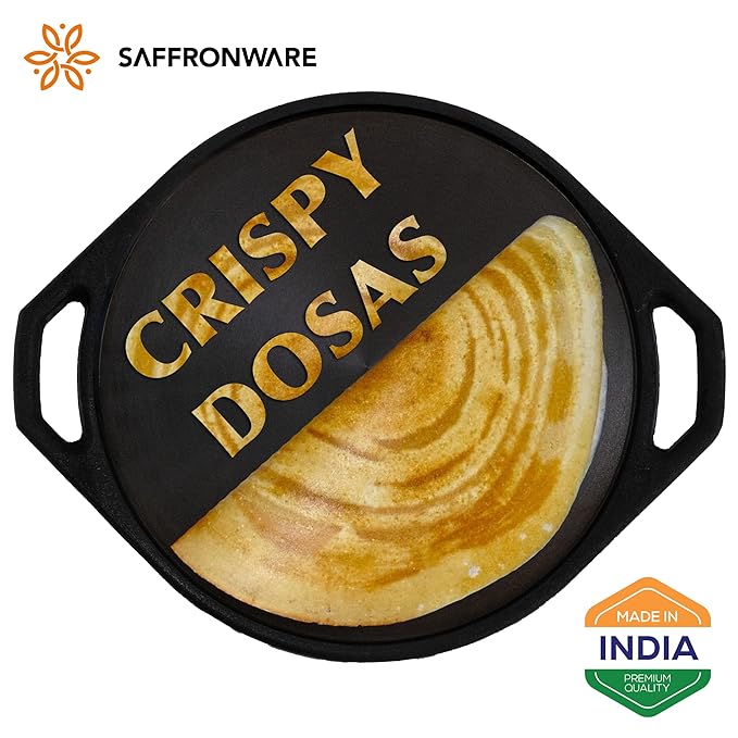 Super smooth!! 12inch | 30cm Double Handle Dosa Tawa Pre-Seasoned Cast Iron